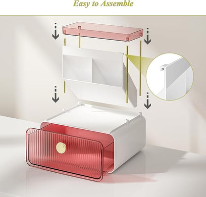 FOLLOWIN Bathroom Organizers and Storage with Drawer, Vanity Storage Organizer with Makeup Brushes Holder, Perfume Lotion Cosmetic Organizer, Blush Pink