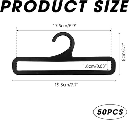 50 Packs Tea Towel Hanger Display, 7.7" Long Black Multifunctional Plastic Hangers Storage Racks Suitable for Hanging Legging Storing Scarf Clothes Sock Retail Wardrobe Ties Shawls Rings Belts Scarves