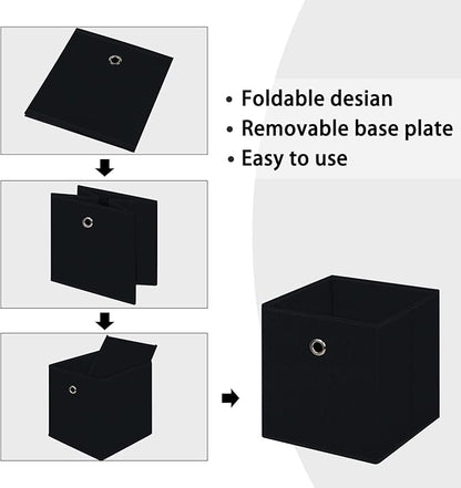 Black Foldable Storage Cubes Bins ,11 Inch Cloth Storage Cube Fabric Storage Box Cubes Organizer Baskets with Handles for Home Organizer Set of 3 (Black)