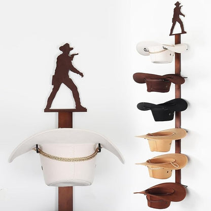 Cowboy Hat Rack Holder for Wall - Wild Western Style Design Hat Organizer with 6 Hat Hooks for Wall Mount, Hat Stand and Hanger for Storage and Organization，Gifts for Men Fathers Dad