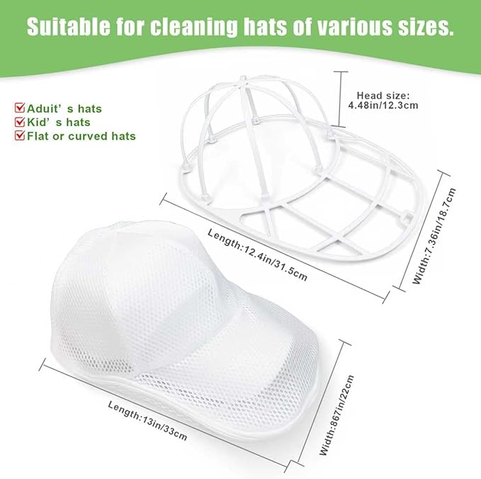 Baseball Cap Washer Cage with Laundry Mesh Bag, Cap Cleaning Frame & Shaping Protector for Washing Machine & Dishwasher, Reusable Hat Holder for Adult & Kids Caps