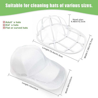 Baseball Cap Washer Cage with Laundry Mesh Bag, Cap Cleaning Frame & Shaping Protector for Washing Machine & Dishwasher, Reusable Hat Holder for Adult & Kids Caps