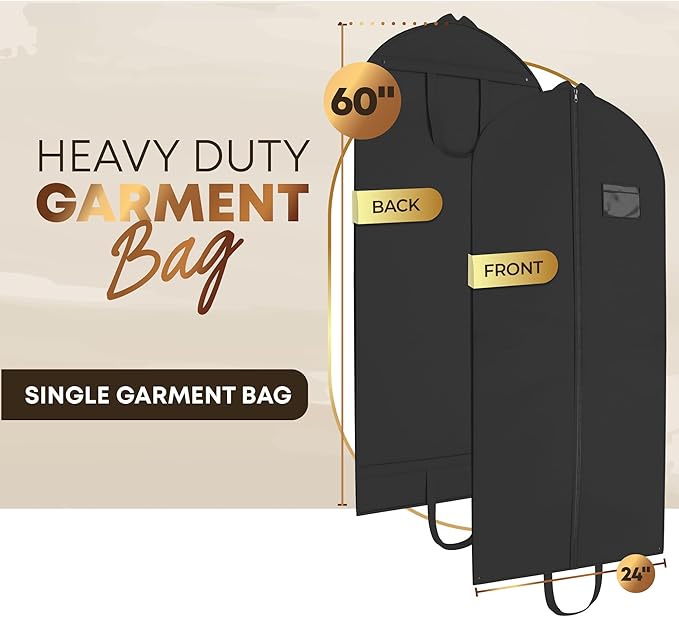 Heavy Duty Travel Garment Bag for Hanging Clothes, Suits, Dresses, Fur Coats & Dress Shirts - Suit Bag for Men - Storage Dress Bags for Women - Carry Handle Garment Bags for Travel 24"x60"