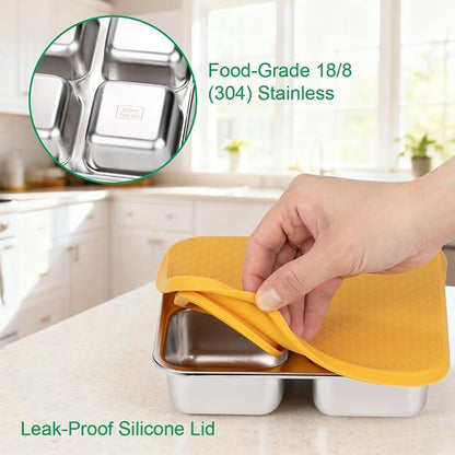 4 Pack Stainless Steel Snack Containers with Lids, Lunchable Container 4 Compartment Snack Containers, Small Bento Lunch Box Divided Food Storage for Portion Control Meal Prep Reusable Snackle
