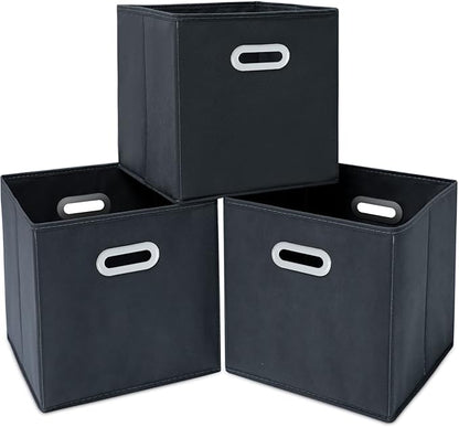 Fabric Cloth Storage Bins,Fabric Cube Organizer with Dual Handles Foldable Cube Storage Baskets for Home Bedroom Storage,Set of 3, Gray