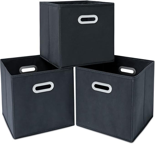 Fabric Cloth Storage Bins,Fabric Cube Organizer with Dual Handles Foldable Cube Storage Baskets for Home Bedroom Storage,Set of 3, Gray