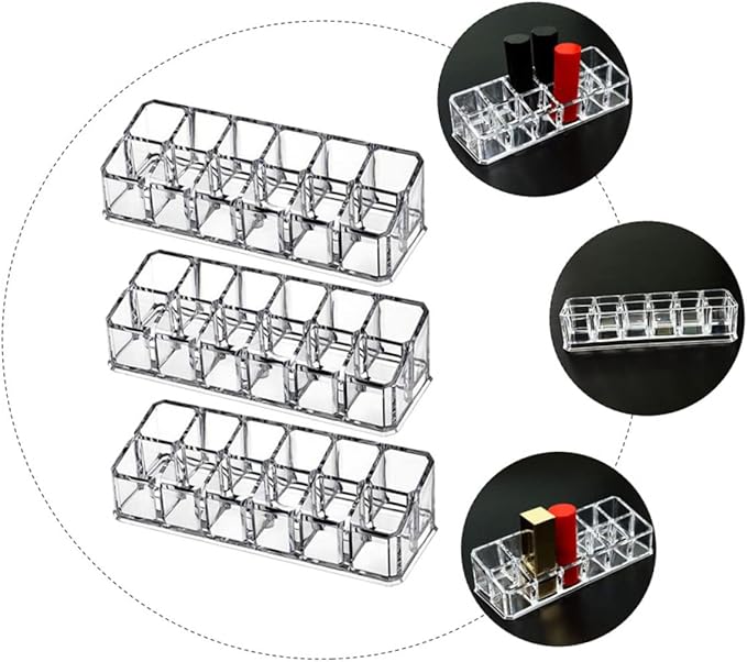 CALLARON 12-Slot Lipstick Organizer Box 3pcs Makeup Storage Case for Vanity Display Sturdy Lip Gloss Holder for Beauty Supplies