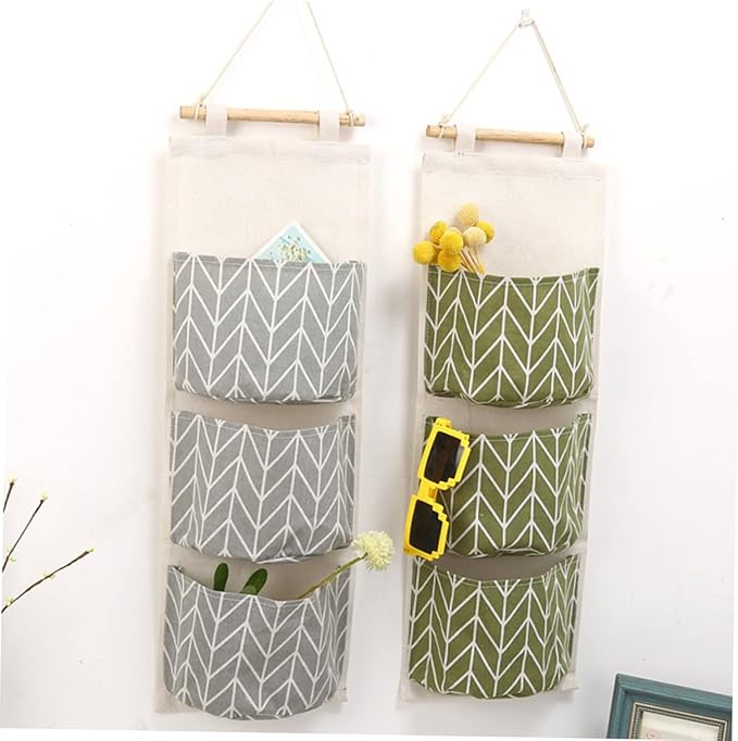 Zerodeko 2pcs Cotton Linen Over Door Hanging Storage Bag Organizer for Bedroom Bathroom Multi-Functional Clothes and Shoe Storage and Grey
