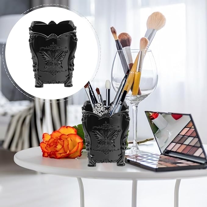 GALPADA Butterfly Decorated Makeup Brush Holder Acrylic Pot Cosmetic Brush Storage