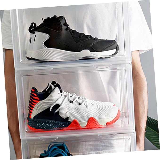 Lurrose Shoe Storage Box with Dustproof Design Stackable Shoe Organizer with Door Buckle Connector Plastic Container for Home Closet