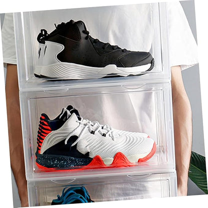 Lurrose Shoe Storage Box with Dustproof Design Stackable Shoe Organizer with Door Buckle Connector Plastic Container for Home Closet