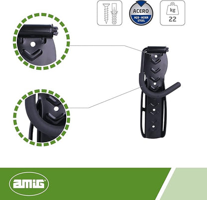 Amig - Folding Bike Hanger | Wall Mount | Steel | Non-Slip Rubber Coating | Load Capacity: 22 kg