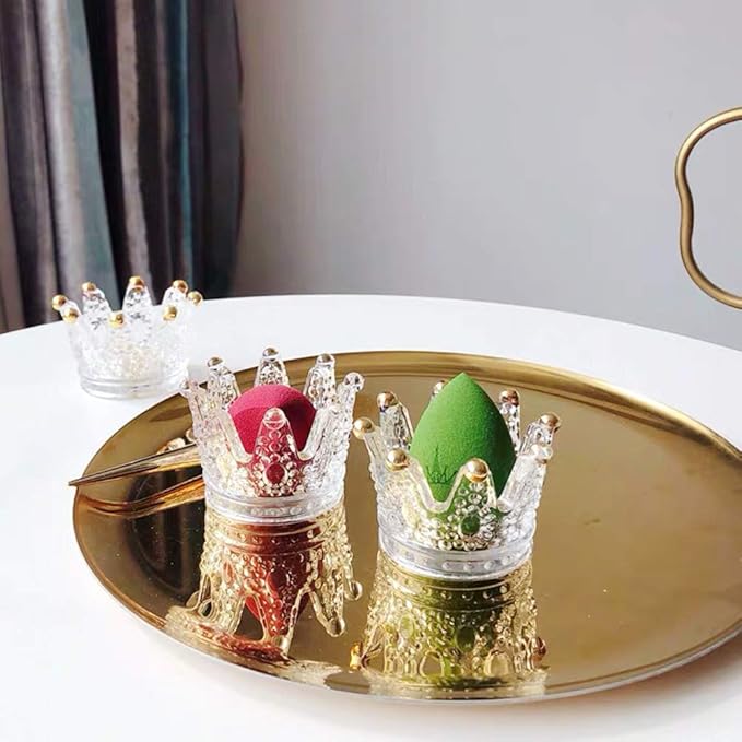 Beauty Blender Holder Makeup Sponge Holder Crown Glassware Stand Storage Powder Puff Display Stand（2 Pack） (2 Crystal clear)