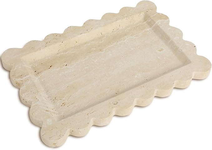 100% Natural Marble Vanity Tray - Real Stone Storage Organizer for Bathroom/Kitchen/Vanity/Dresser, Countertop Tray for Perfume, Jewelry, Home Decor, 11.8 x 7.8 x 0.7 Inch