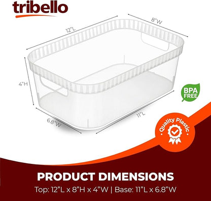 Tribello Modern Cabinet Organizers And Storage Pantry Shelf Organizer - Clear Plastic Storage Bins - Bulk 8-Pack (Medium - 12” X 8” X 4”)