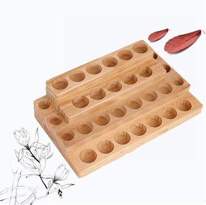 VolksRose 4-Tier Essential Oils Storage Rack, Wooden Essential Oils Nail Polish Display Holder Shelf, Cosmetic Perfume Essential Oil Organizer Stand - 30 Slots for (5ml 10ml 15ml 20ml) Bottles