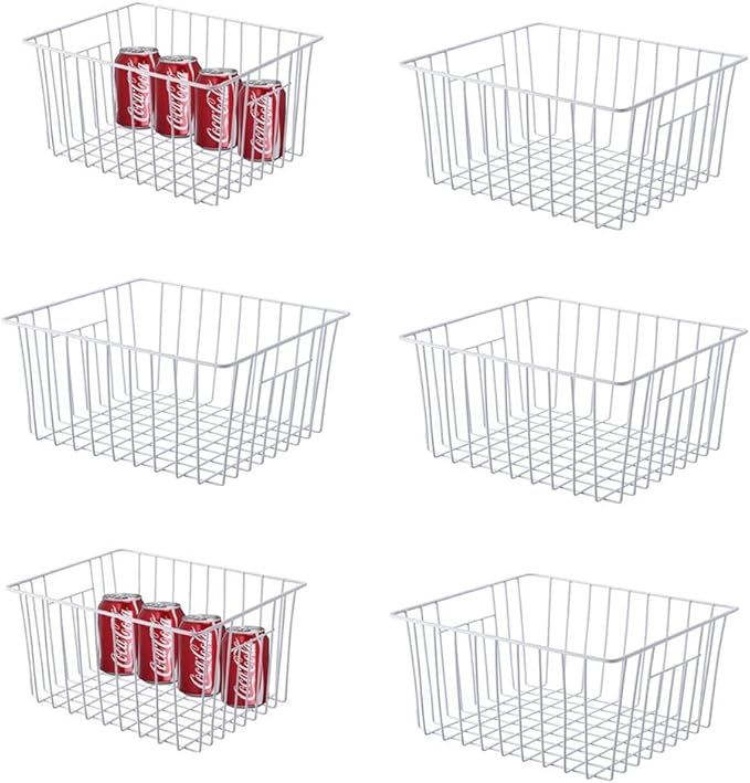 Freezer Organizer Baskets, Kitchen Metal Wire Storage Bins, Pantry Cupboard Household Container Dividers with Handles