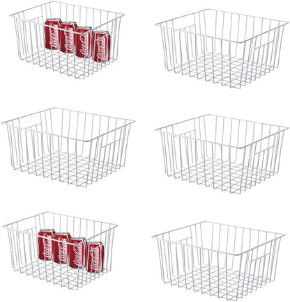 Freezer Organizer Baskets, Kitchen Metal Wire Storage Bins, Pantry Cupboard Household Container Dividers with Handles