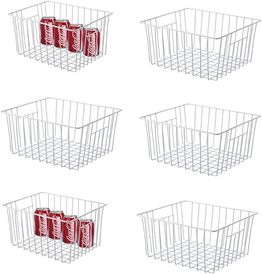 Freezer Organizer Baskets, Kitchen Metal Wire Storage Bins, Pantry Cupboard Household Container Dividers with Handles