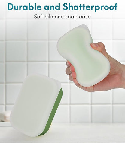 Quatish Compact Leakproof Travel Soap Case, Silicone Soap Box with Draining Layer, Enhanced Soap Container, Suitable for Camping, Gym, Bathroom, Outdoor Essentials, Green