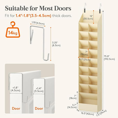 Lifewit 10 Tier Over the Door Shoe Organizer with 19 Large Deep Pockets, Fabric Hanging Shoes Shelf for Closet, Dorm Storage, Fit Up to 20 Pair Shoe Rack Holder for Sneakers, Boots, Beige