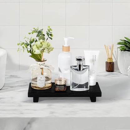 Bathroom Tray Farmhouse Decor Pedestal Stand Wood Riser Display Kitchen Accessories Soap Holder for Sink, Counter, Vanity, 11 * 5.5 Black