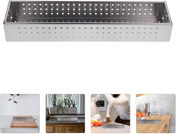 Hemoton Stainless Steel Utensil Storage Box 304 Cutlery Organizer with Drainage Design Large Capacity Rectangular Chopstick Holder for Kitchen and Restaurant 11.02X2.67X1.57 Inches