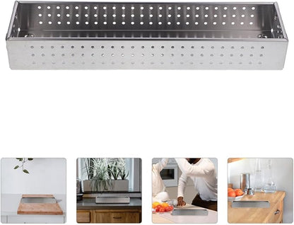 Hemoton Stainless Steel Utensil Storage Box 304 Cutlery Organizer with Drainage Design Large Capacity Rectangular Chopstick Holder for Kitchen and Restaurant 11.02X2.67X1.57 Inches