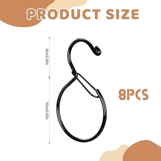 8 Pcs Belt Hanger, Belt Hanger for Closet, Rust-Proof Belt Organizer, S Shaped Metal Hook for Closet, Holds Ties, Scarves, Silk Scarf, Hat, Bags and Accessories（Black）