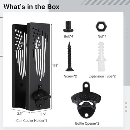 Wall-Mounted Can Cooler Dispenser with Dual Bottle Openers, 2-in-1 Beer Holder Rack for Parties & Bars