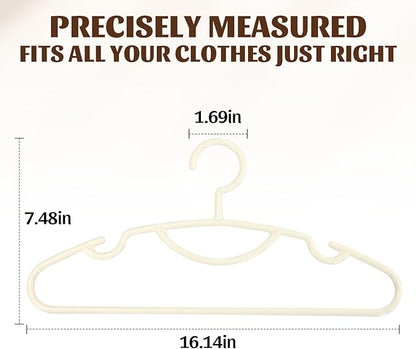 30 Pack Heavy Duty Plastic Hangers, Thick Strong Plastic Clothes Hangers for Coat Jacket and Shirt, Space Saving Clothes Hangers with Shoulder Grooves for Tank Top, Blouses, Strappy Dresses (Beige)