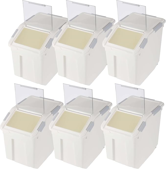 EonTone Flour Storage Container 25 Liters (30 Lb‎) Pack-6 with Lockable Lid Wheels BPA-Free Ingredient Storage Bins