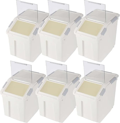 EonTone Flour Storage Container 25 Liters (30 Lb‎) Pack-6 with Lockable Lid Wheels BPA-Free Ingredient Storage Bins