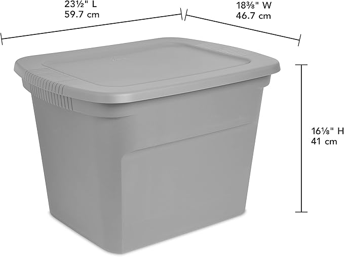 Sterilite 18 Gal Storage Tote, Stackable Bin with Lid, Plastic Container to Organize Clothes in Closet, Basement, Gray Base and Lid, 8-Pack