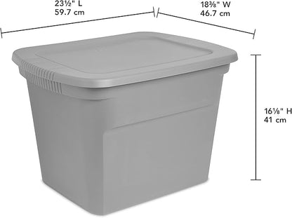Sterilite 18 Gal Storage Tote, Stackable Bin with Lid, Plastic Container to Organize Clothes in Closet, Basement, Gray Base and Lid, 8-Pack