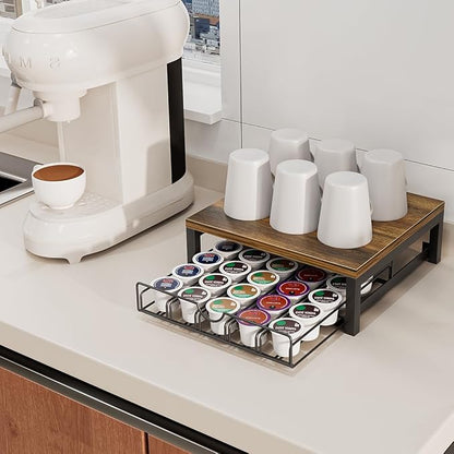 Coffee Pod Holder Drawer 1 Tier for K Cup Capsule Pods Storage Organizer Under Coffee Pot Storage Sliding Drawer (Black, 1 Tier)