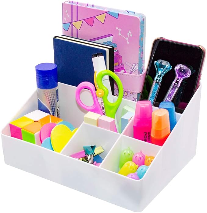 Granvela Home Organizer Bedside Table Organizer Makeup Organizer |Cosmetics Storage Box - 6 Compartments (White)