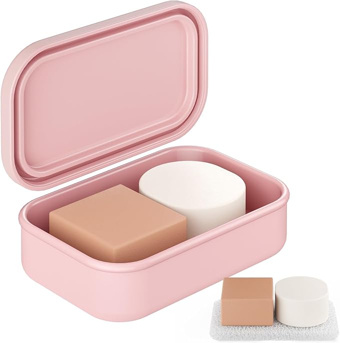 Quatish Solid Shampoo Bar Holder, Large Leakproof Travel Soap Case, Silicone Soap Box with Draining Layer, Enhanced Soap Container, Suitable for Camping, Gym, Bathroom, Outdoor Essentials, Pink