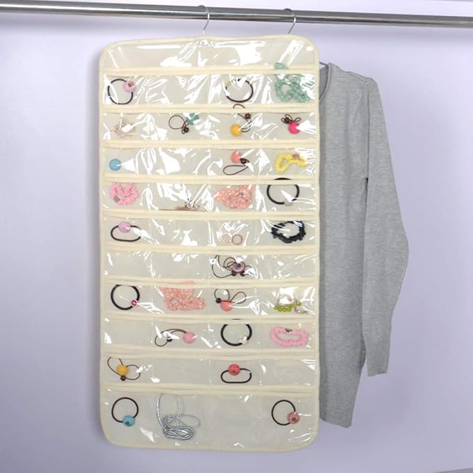 80 Pockets Hanging Jewelry Organizer, 2 Sided Over the Door Wall Mount Rotating Hanger Clear Window Storage Bag for Small Items Earrings, Rings, Necklaces, Bracelets, Hair Clips