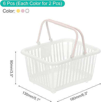 PATIKIL 6PCS Mini Shopping Basket, Small Plastic Basket Mini Storage Basket Grocery Tiny with Handles Organizer Filtered Water for Organizing Toys Eggs Fruits Snacks,White Purple Yellow