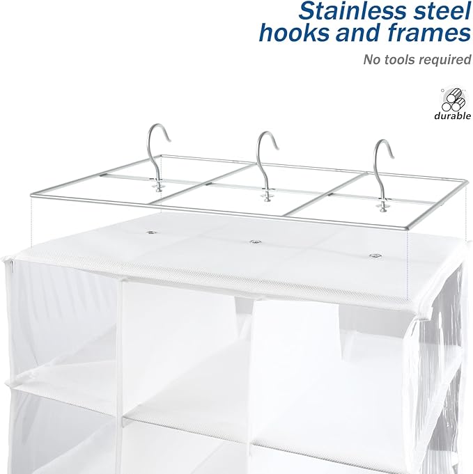 Libeder Hanging Closet Organizers - 30 Section Shoe Shelves, Space Saving Shoe Holder, White