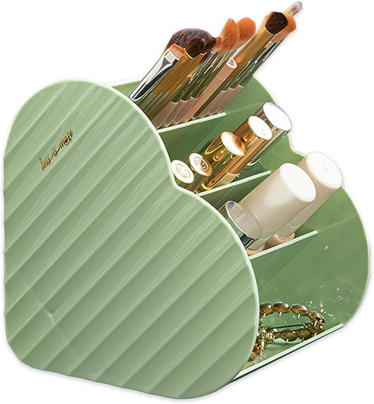 Heart-Shaped Slanted Makeup Organizer – 4-Compartment Tiered Storage, Durable Food-Grade Material, Stylish Vanity & Desk Cosmetic Holder (Green)