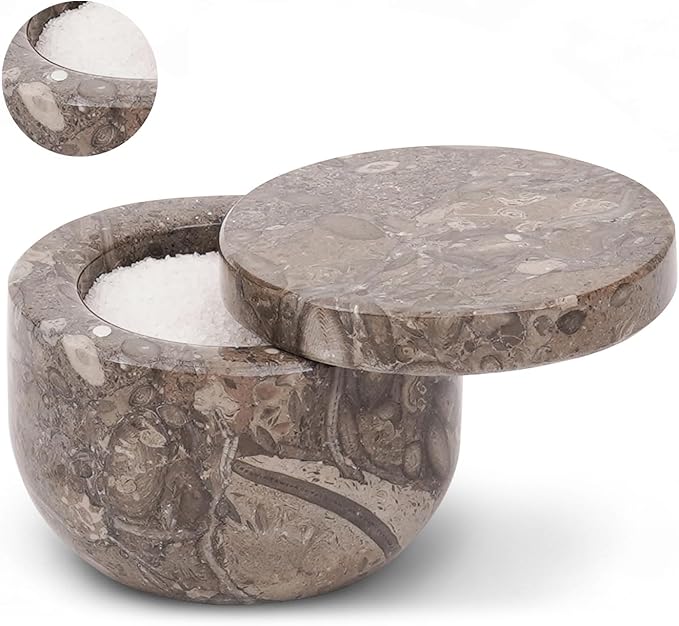 Marble Salt Cellar with Swivel Lid 3 Inch Salt Box Oceanic Mini Salt and Spice Jar Storage Magnetic Lock Container, Salt Crock for Sea Salt, Flaky Salt, and Sugar