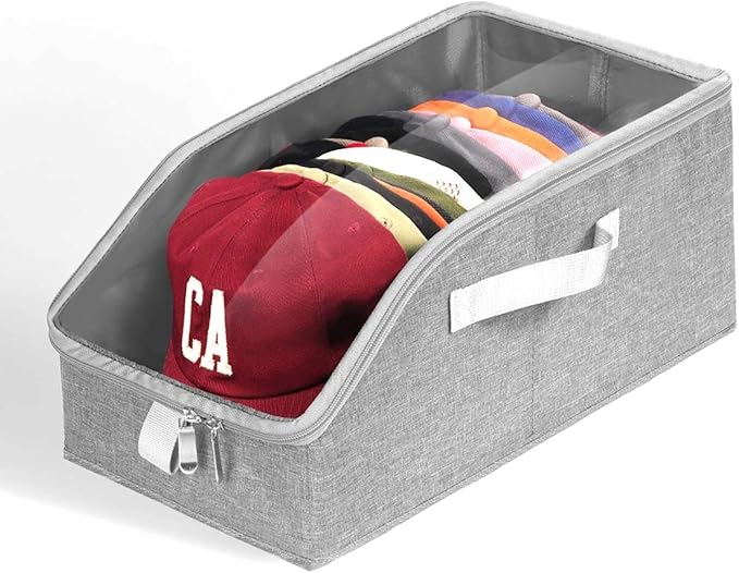 Livelab Hat Organizer for Baseball Caps, Hat Storage Holder Container for Closet Hold Up to 12 Caps with Clear Window, Hat Boxes for Home Storage | 1Pcs Grey