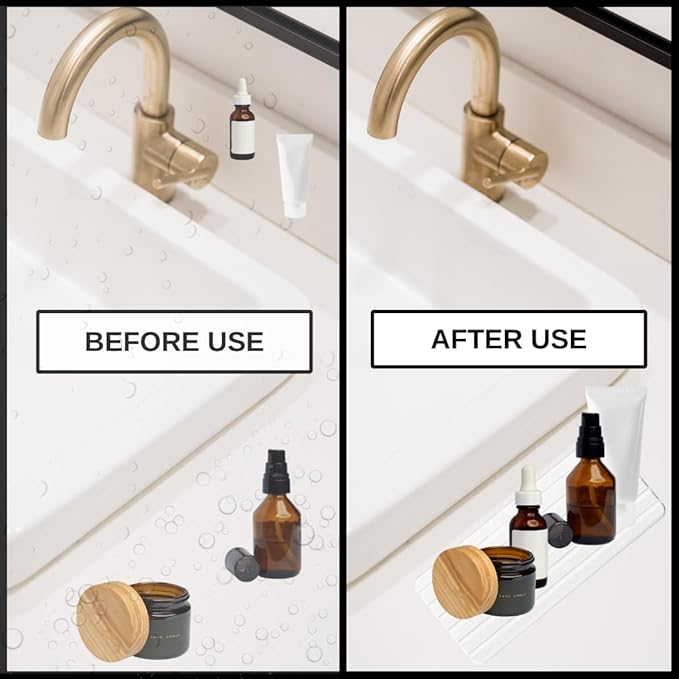 3PCS Water Absorbing Stone Tray, Premium Diatomite Soap Holder & Coaster Mats for Bathroom and Kitchen Sink, Fast Dry Sink Organizer for Countertop with Non-Slip Base, 8.3 x 4 & 4 x 4 Inches, White