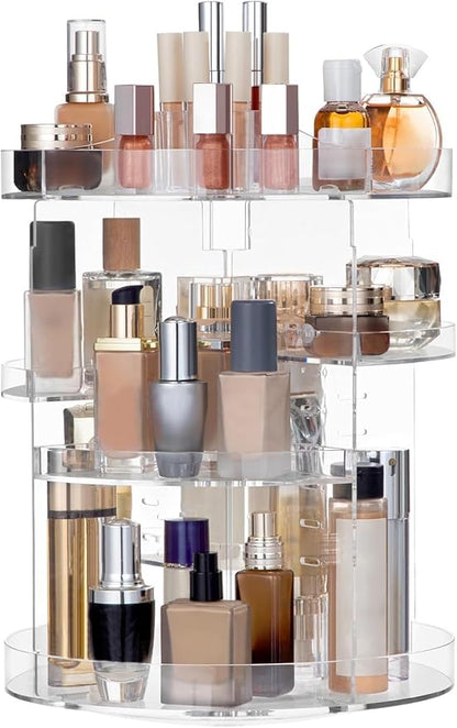 HBlife 360 Rotating Makeup Organizer Plus Size Adjustable Carousel Large Capacity Revolving Perfume Organizer Skincare Organizers Cosmetic Storage Spinning Holder for Vanity, Clear