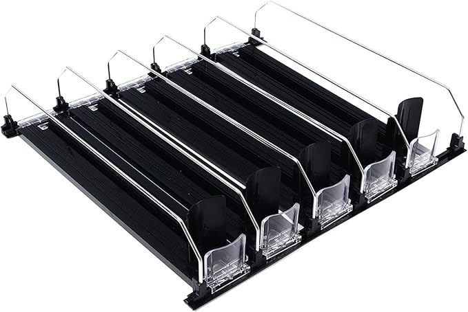 Refrigerator Drinks Organizer Spring Loaded Adjustable Push Rod Slide Rail Beverage Can Dispenser for Beer Drinks 38cm (Black)