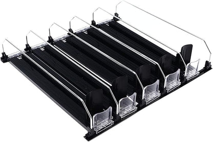 38cm Spring Push Drink Dispenser, Adjustable Push Rod Slide Rail Soda Can Dispenser, Automatic Restocking Fridge Pusher for Beer Beverages (Black)