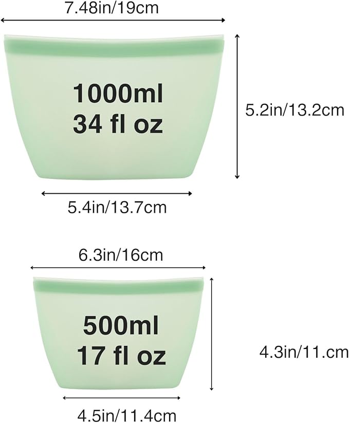PandaEar 4 Pack Reusable Silicone Food Storage Bags, Leakproof Stand-Up Freezer Bags, Microwave & Dishwasher Safe, for Meal Prep, Snacks, Baby Food – 2 Large (34 oz) + 2 Medium (17 oz)