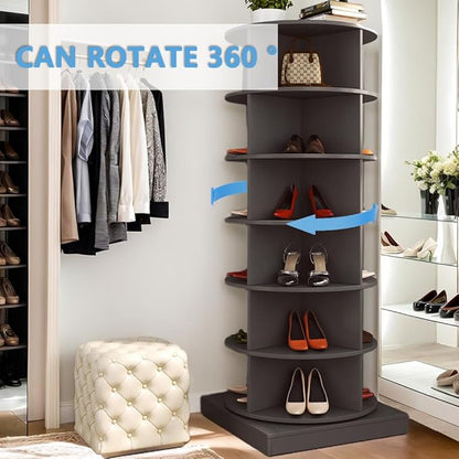 Rotating Shoe Rack Tower, 360-Degree Circular Storage Organizer for Shoes and Handbags, Vertical Space-Saving Cabinet for Entrance Hall, Independent Rotating Shoe Shelf（A-Gray）